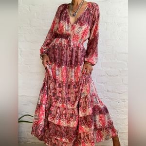 🔥SALE🔥 CHAUDRY Women's Maxi Dress Long Sleeve Size Small V Neck